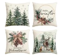 Artoid Mode Ensemble de 4 housses de coussin décoratives Holly pomme de pin renne arbre Noël, 40x40 cm Housse de coussin pour salon extérieur Déco