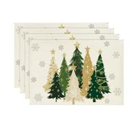 Artoid Mode Ensemble de 4 sets de table blancs avec arbres et étoiles de Noël, 30x45cm - Set de table d'hiver lavable - Décoration de cuisine et de fête