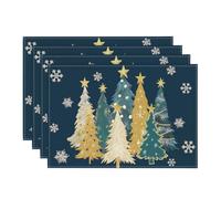 Artoid Mode Ensemble de 4 sets de table bleus avec motifs d'arbres et d'étoiles de Noël, 30x45cm - Sets de table lavables pour l'hiver - Décoration de cuisine et de fête