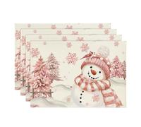 Artoid Mode Ensemble de 4 sets de table de Noël en forme de bonhomme de neige rose, 30x45cm - Décoration de cuisine et de fête d'hiver - Lavables - Platzdeckchen