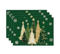 Artoid Mode Ensemble de 4 sets de table verts avec motifs d'arbres et d'étoiles de Noël, 30x45cm - Sets de table lavables pour l'hiver - Décoration de cuisine et de fête