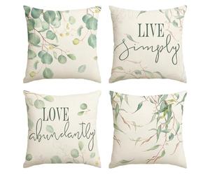 Artoid Mode Eucalyptus Live Simply Love Abundantly Printemps Lot de 4 housses de coussin décoratives d'été pour canapé, salon, 50 x 50 cm