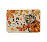 Artoid Mode Feuilles d'érable Grand Chat Bonjour Automne Paillasson Saisonnier Maison Cuisine Tapis de Sol pour Intérieur Extérieur Décor 40 x 60 cm