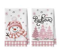 Artoid Mode Lot de 2 torchons de cuisine, à carreaux, motif de buffle, écharpes, bonhomme de neige, arbres, 42 x 65 cm, en microfibre, absorbants, décoration de cuisine