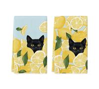 Artoid Mode Lot de 2 torchons de cuisine, d'été, 42 x 65 cm, pour décoration de printemps, en polyester, jaune citron et noir