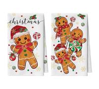 Artoid Mode - Lot de 2 torchons de cuisine en forme de bonhomme de pain d'épices avec sucette de Noël - 42x65 cm - Microfibre - Absorbants - Idéal pour la cuisine et la décoration