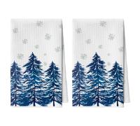 Artoid Mode Lot de 2 torchons de cuisine, en microfibre, absorbants, 42 x 65 cm, bleus, avec motifs de flocons de neige, pin, décoration de cuisine