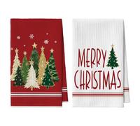 Artoid Mode Lot de 2 torchons de cuisine, en microfibre, absorbants, 42 x 65 cm, motif de pin, étoiles, flocons de neige, décoration de cuisine
