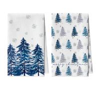 Artoid Mode Lot de 2 torchons de cuisine, en microfibre, absorbants, 42 x 65 cm, motif de pin, flocons de neige, arbres, décoration de Noël