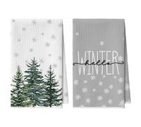 Artoid Mode Lot de 2 torchons de cuisine, en microfibre, absorbants, 42 x 65 cm, motif pin, arbres, flocons de neige, bar, Noël, décoration de cuisine