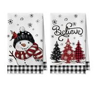 Artoid Mode Lot de 2 torchons de cuisine, en microfibre, absorbants, 42 x 65 cm, noirs, motif de buffle, bonhomme de neige, arbres, Believe, décoration de cuisine