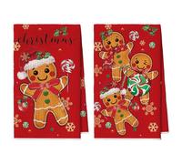 Artoid Mode Lot de 2 torchons de cuisine, en microfibre, absorbants, 42 x 65 cm, rouge, motif bonhomme en pain d'épice, sucettes, décoration de cuisine, pour le nettoyage de la cuisine
