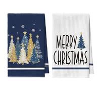 Artoid Mode Lot de 2 torchons de cuisine, en microfibre, absorbants, pour décoration de cuisine, 42 x 65 cm, motif de pin, étoiles, flocons de neige, motif de Noël