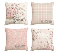 Artoid Mode Lot de 4 housses de coussin décoratives saisonnières à pois, motif fleurs de cerisier, bonjour et printemps, 40 x 40 cm, pour l'été