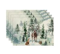 Artoid Mode Lot de 4 sets de table de Noël, motif arbres, flocons de neige, renard, renne et Noël, 30 x 45 cm, lavables, pour l'hiver, la cuisine, la décoration de fête