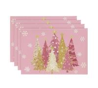 Artoid Mode Lot de 4 sets de table de Noël, motifs arbres roses, étoiles, Noël, 30 x 45 cm, lavables, pour l'hiver, la cuisine, la décoration de fête