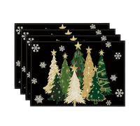 Artoid Mode Lot de 4 sets de table de Noël, noirs, arbres, étoiles, 30 x 45 cm, lavables, pour l'hiver, la cuisine, la décoration de fête