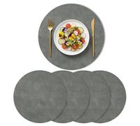 Artoid Mode Lot de 4 Sets de Table en Cuir Gris Rond 38 cm, Set de Table Lavable Antidérapant Double Face Résistants aux Taches Décoration de Cuisine