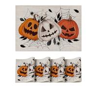 Artoid Mode Lot de 4 sets de table en PVC antidérapant et résistant à la chaleur pour Halloween, motif toile d'araignée, citrouilles
