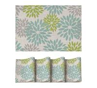 Artoid Mode Lot de 4 sets de table en PVC - Motif floral vert dahlias - 30 x 45 cm - Résistants aux taches et à la chaleur - Décoration de cuisine