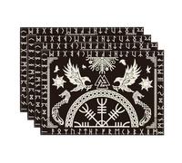 Artoid Mode - Lot de 4 sets de table - Motif Viking, arbre de vie, corbeau, casque de réveil - 30 x 45 cm - Lavables - Décoration de cuisine pour les vacances, la fête