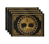 Artoid Mode Lot de 4 sets de table, Or Viking Futhark Runes Odin Arbre de vie, Sets de table de vacances, Lavables Sets de table Cuisine décoration de fête, 30x45cm