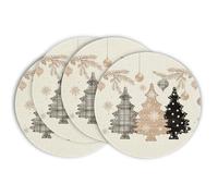 Artoid Mode Lot de 4 sets de table ronds en forme de pins de Noël - 37 cm - Décoration de cuisine et de fête de Noël - Rose