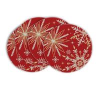Artoid Mode Lot de 4 sets de table ronds - Motif flocons de neige - Rouge et doré - 37 cm - Décoration de cuisine, de fête