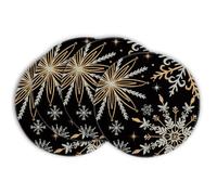 Artoid Mode Lot de 4 sets de table ronds noirs et dorés - Motif flocons de neige - 37 cm - Pour l'hiver, Noël, la cuisine, la décoration de fête