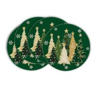 Artoid Mode Lot de 4 sets de table ronds verts, arbres, étoiles, Noël, 37 cm, pour l'hiver, la cuisine, la décoration de fête