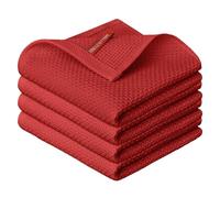 Artoid Mode Lot de 4 torchons de cuisine 100 % coton doux - Rouge gaufré - 34 x 34 cm - Lavables et absorbants - Pour le nettoyage de la cuisine