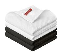 Artoid Mode Lot de 4 torchons de cuisine, 100 % coton, lavables, absorbants, 34 x 34 cm, motif gaufré (blanc + noir)