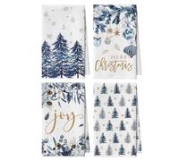 Artoid Mode Lot de 4 torchons de cuisine, en microfibre, absorbants, 42 x 65 cm, bleus, avec motifs d'arbres, flocons de neige, pins
