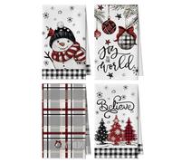 Artoid Mode Lot de 4 torchons de cuisine, en microfibre, absorbants, 42 x 65 cm, noirs, motif de bonhomme de neige, arbre, boule de Noël, pour le nettoyage de la cuisine