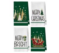 Artoid Mode Lot de 4 torchons de cuisine, en microfibre, absorbants, pour décoration de cuisine, 42 x 65 cm, motif de pin, flocons de neige, étoiles, Noël, vert