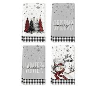 Artoid Mode Lot de 4 torchons de cuisine noirs et blancs - Motif bonhomme de neige - 45,7 x 66 cm