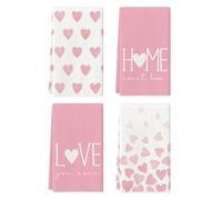 Artoid Mode Lot de 4 torchons de cuisine rose amour cœur maison douce Saint-Valentin 42 x 65 cm Décoration printanière saisonnière Love You More