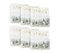 Artoid Mode Lot de 6 serviettes de table en tissu avec flocons de neige, arbres, renne doré, 45 x 45 cm, décoration de cuisine, dîner, café, fête, décoration