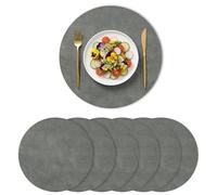 Artoid Mode Lot de 6 Sets de Table en Cuir Gris Rond 38 cm, Set de Table Lavable Antidérapant Double Face Résistants à la Chaleur Décoration de Cuisine