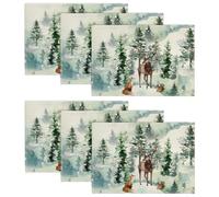 Artoid Mode Lot de 6 sets de table lavables, motif arbres, flocons de neige, renard, renne et Noël, 30 x 45 cm, pour l'hiver, la cuisine, la décoration de fête