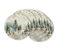 Artoid Mode Lot de 6 sets de table ronds - Motif aquarelle, renne et arbre de Noël - 37 cm - Lavables - Décoration de cuisine, de fête
