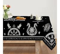 Artoid Mode Nappe blanche Viking avec motif arbre de vie corbeau et rune - 140 x 220 cm - Protection saisonnière contre les taches - Décoration de cuisine - Décoration de fête