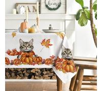 Artoid Mode Nappe d'automne motif chat, feuilles d'érable, écharpe, citrouilles, 140 x 220 cm, protection saisonnière contre les taches, linge de table, cuisine, décoration de fête