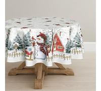 Artoid Mode Nappe de Noël ronde anti-taches pour l'hiver, motif maison, neige, arbres, clôture, bonhomme de neige, linge de table, décoration de fête, 120 cm