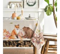 Artoid Mode Nappe de table d'automne motif cerf sika, écureuil, renard, animaux, feuilles, 140 x 110 cm, linge de table saisonnier, protection anti-taches pour cuisine, décoration de fête