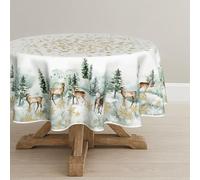 Artoid Mode Nappe Noël Or Flocons de Neige Arbres Renne Ronde 120 cm | Xmas Hiver Anti-taches Linge de Table Cuisine Fête Déco