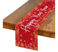 Artoid Mode Rouge Or Happy New Year Nouvel An 2026 Chemin de Table, Décoration de Cuisine d'Hiver pour Intérieur, Décoration de Fête des Vacances 40x180 cm