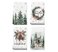 Artoid Mode Sapins Élans Pommes de Pin Biches Bonjour Hiver Torchons de Cuisine Torchons à Vaisselle, 42x65 cm Décorations de Noël de Saison Ensemble de 4 Serviettes de Main