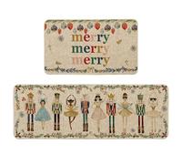 Artoid Mode Tapis de Cuisine Aquarelle Casse-Noix Joyeux Noël Ensemble de 2 pièces, Tapis de Cuisine Lavable Décoration pour Intérieur Extérieur - 43x73 et 43x118 cm