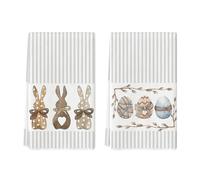 Artoid Mode Trois lapins et œufs de Pâques rayés, 42x65 cm décoration de printemps pour la cuisine, torchons de vaisselle, lot de 2